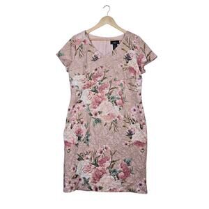 Midnight Velvet Sheath Dress sz 16 Pink Green Metallic Gold Floral Shimmer